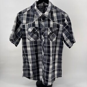 BKE Mens Athletic Fit Plaid Short Sleeve Western Snap Button Down Shirt L Large